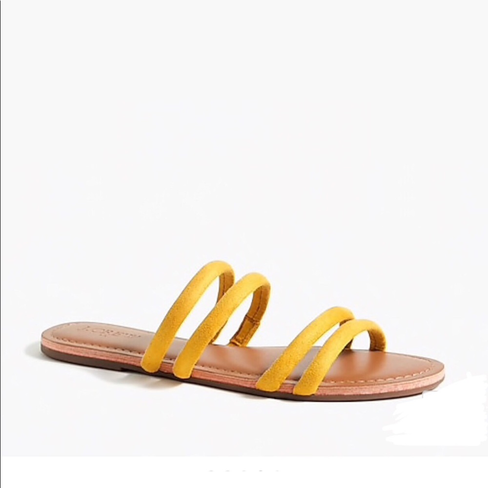 HP🎉 New - J. Crew Strappy Slide Yellow Golden Straw Flat Slip On Sandals - Picture 3 of 5
